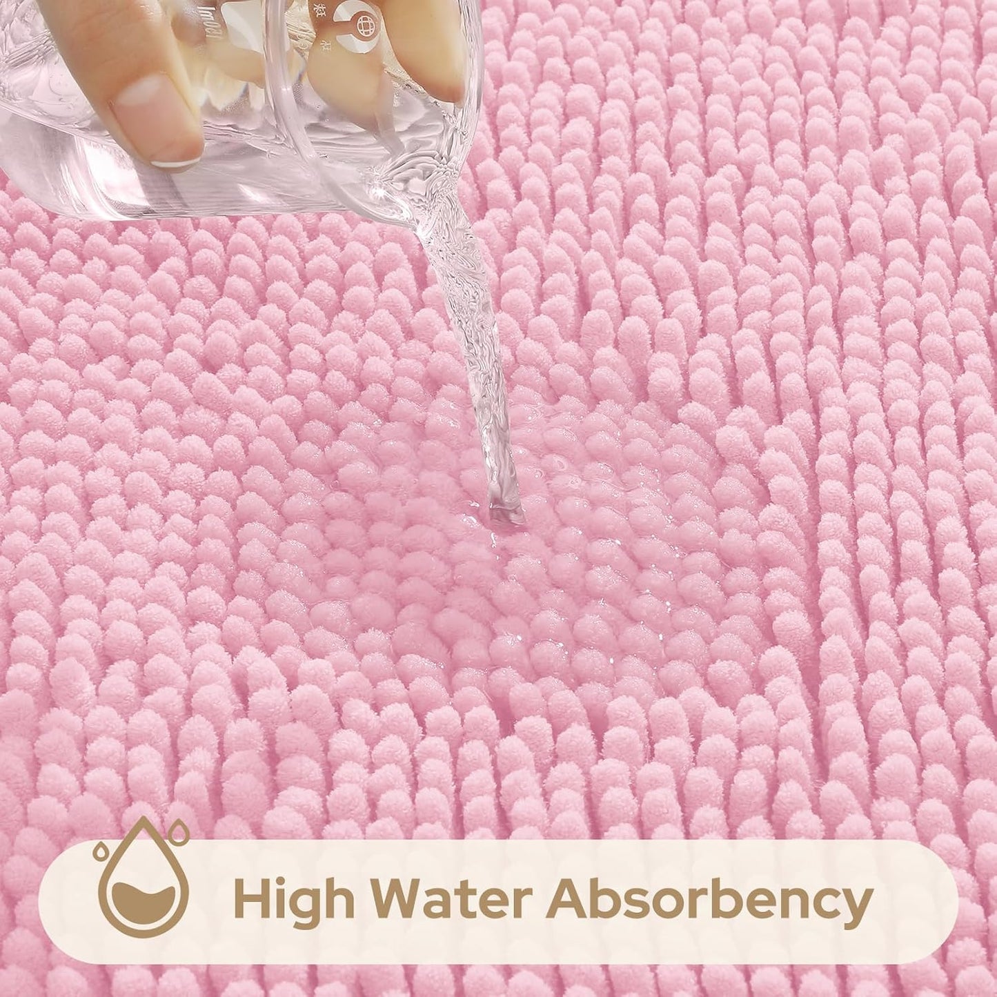 HOMEIDEAS 3 Pieces Bathroom Rugs, Ultra Soft Non Slip Absorbent Chenille Toilet Bath Mat Set (Light Pink,17"x24"+20"x32"+U Shape 20"x24")