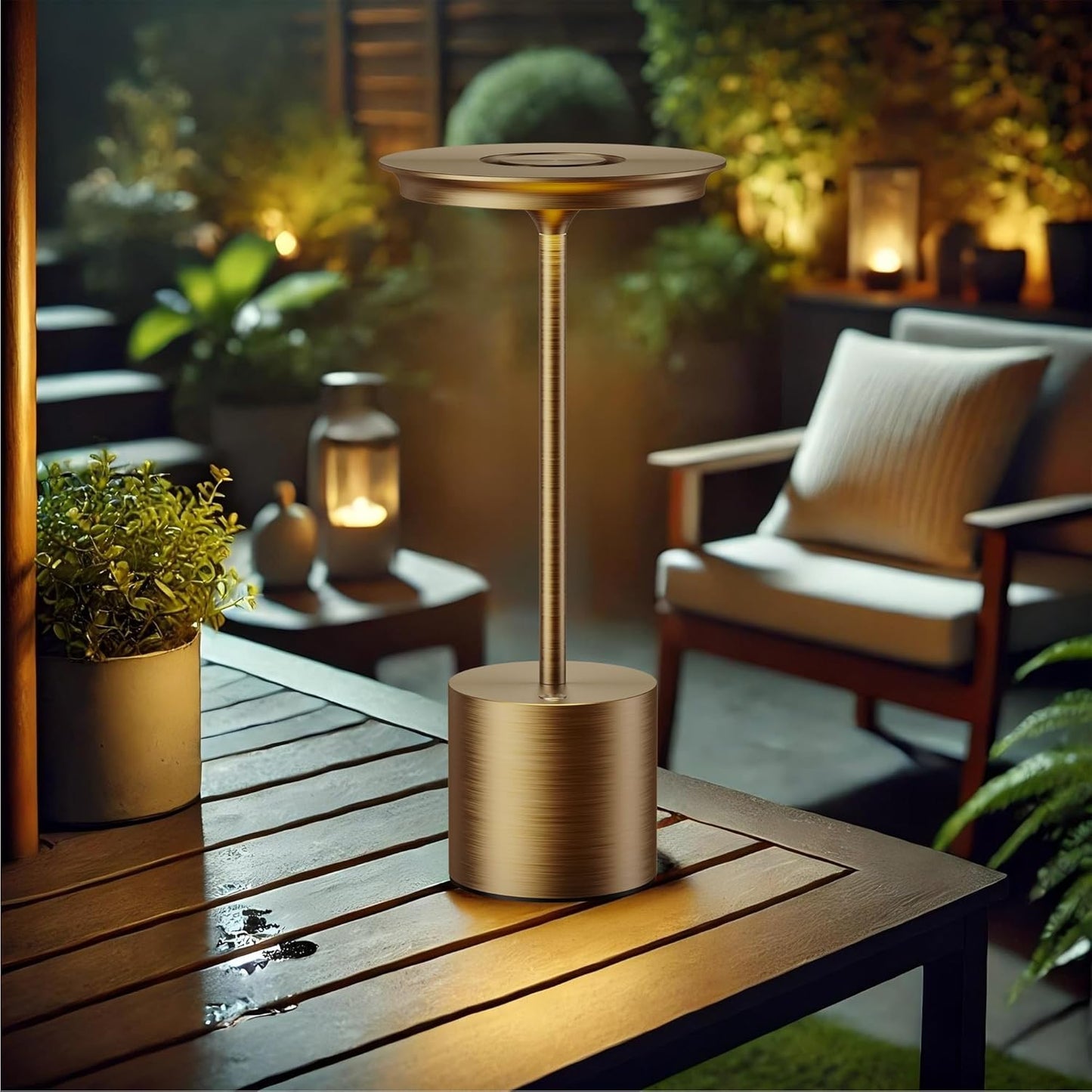 2Pack Cordless LED Table Lamp，Rechargeable Battery Desk Lamps, 3 Color Stepless Dimmable Metal Battery Table Lamps, LED Table Light for Bedroom/Restaurant/Outdoor (Bronze)