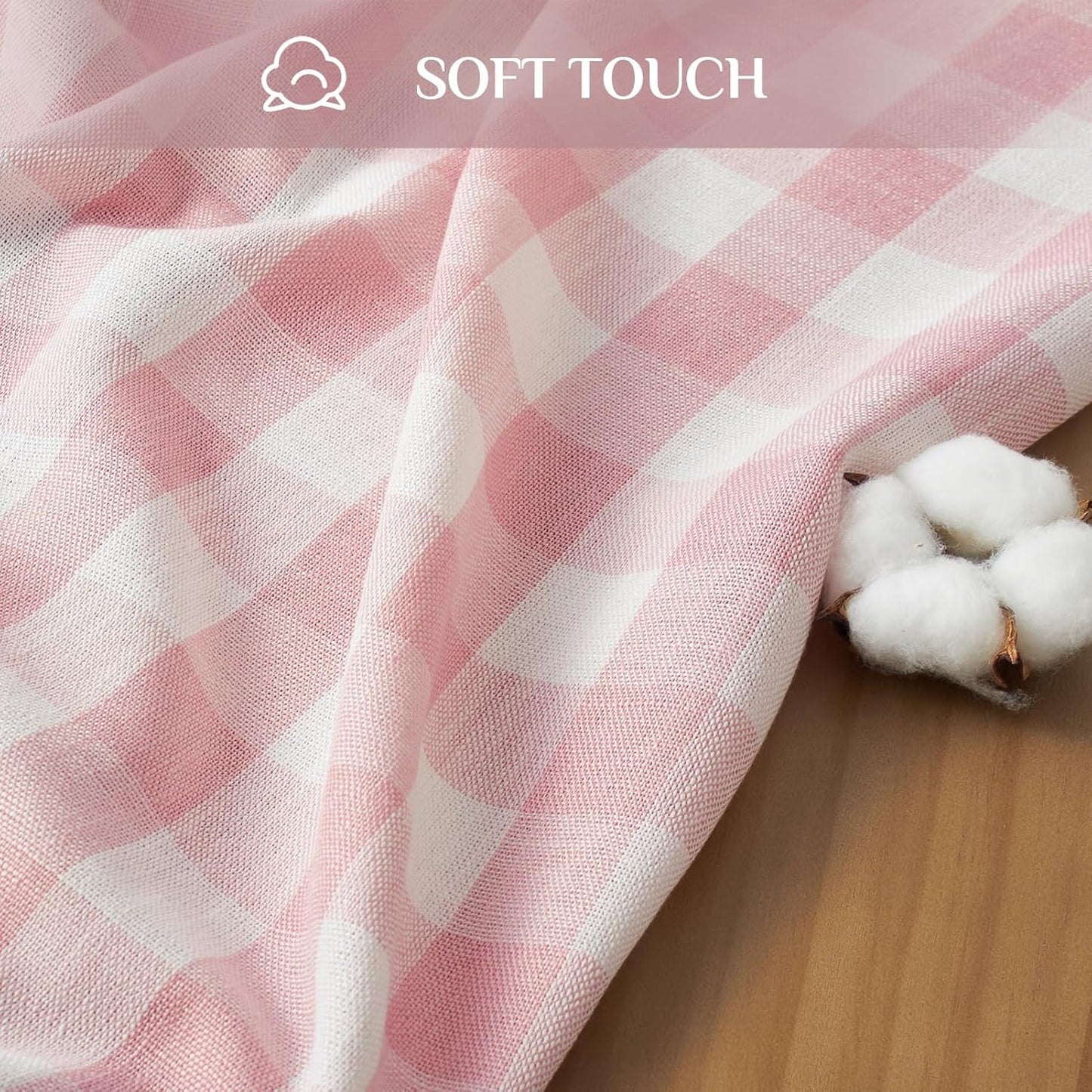 Softalker Checkered Tablecloth Rectangle, Heavy Weight Linen Gingham Outdoor Table Cloth with Tassel, Washable Wrinkle Free Buffalo Plaid Table Cover for Dining/Party/Home - 55 x 84 Inch, Pink