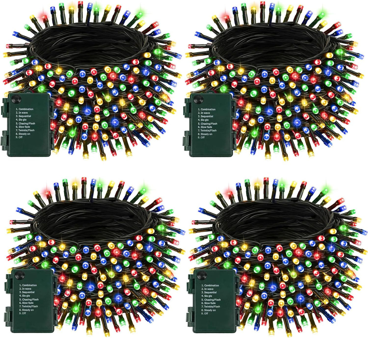 4 Pack Battery Operated Christmas Lights with Timer, 132FT 400 LED Waterproof Battery Twinkle Light, 8 Modes Green Wire Fairy Light for Indoor & Outdoor Bedroom Tree Christmas Decorations (Multicolor)