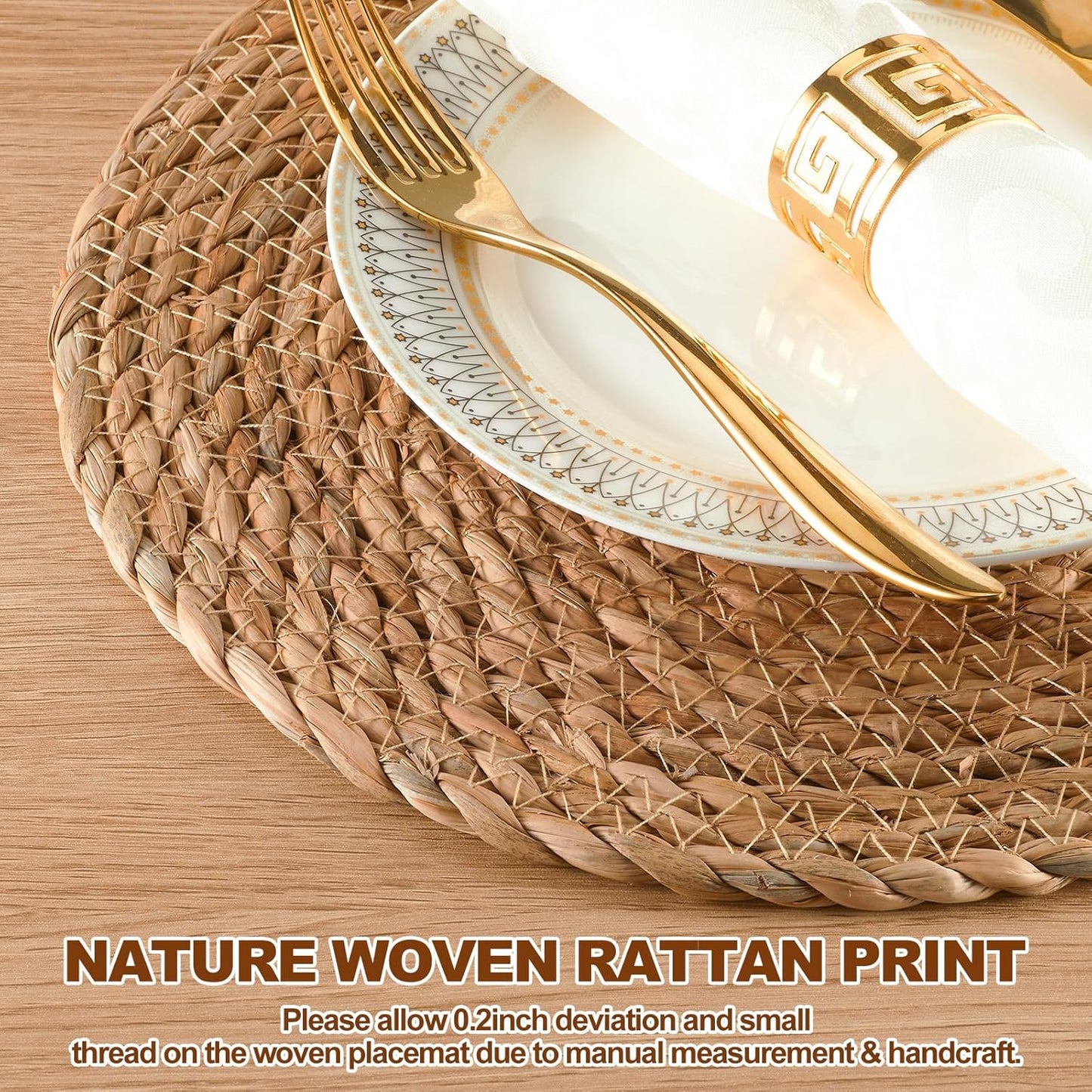 Round Woven Placemats - Boho Rattan Placemats Natural Water Hyacinth Farmhouse Weave Place Mats, Rustic Braided Wicker Table Mats for Dining Table,Home,Wedding (12 inch Set of 6)