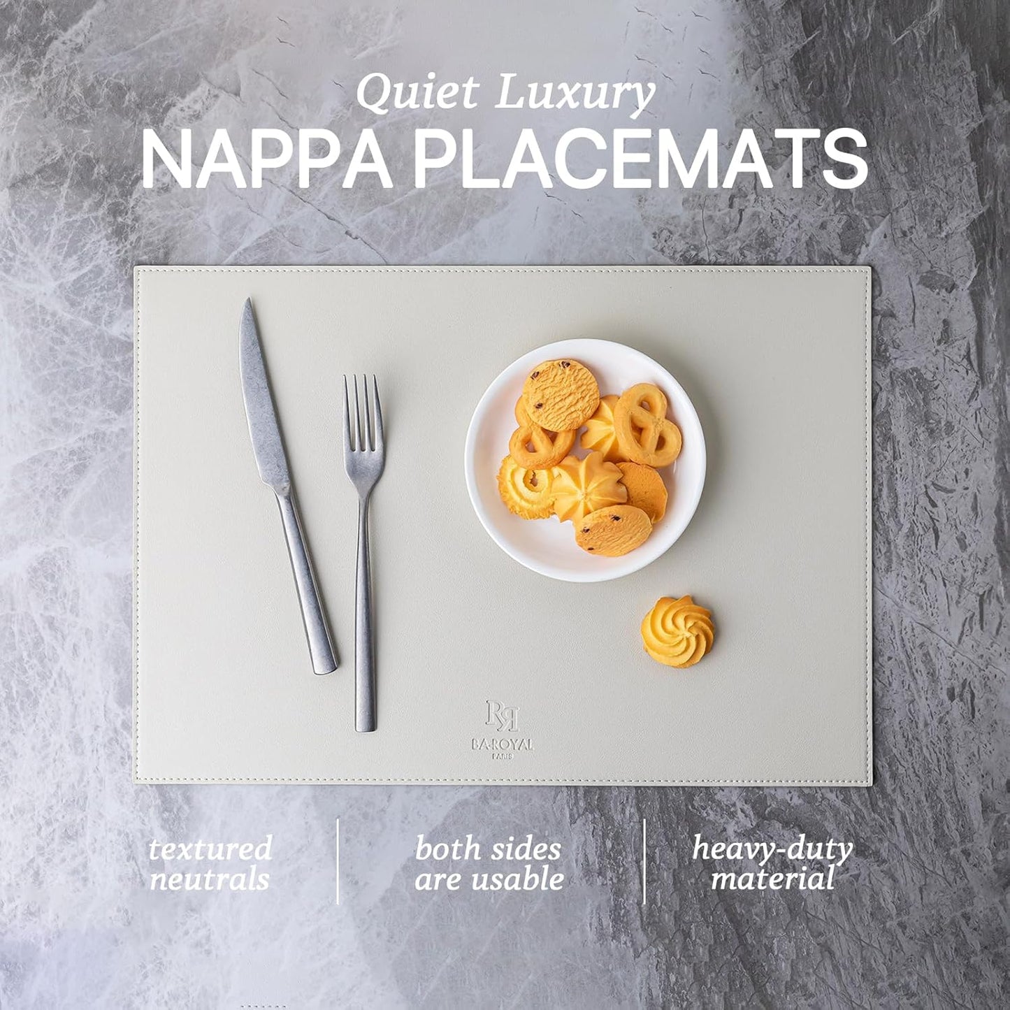 Faux Leather Placemats Set of 8 Vinyl Washable Wipeable Table Mats for Kitchen Dining Table Heat Resistant Waterproof Modern Indoor/Outdoor Placemats Non-Slip Easy Clean Place Mats-Cream White