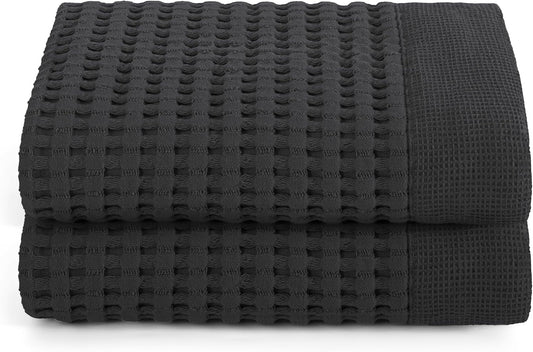 GILDEN TREE Waffle Hand Towels for Bathroom Quick Dry Large Luxury Lint Free Super Absorbent Cotton Hand Towels Set of 2, Modern Style (Faded Black)