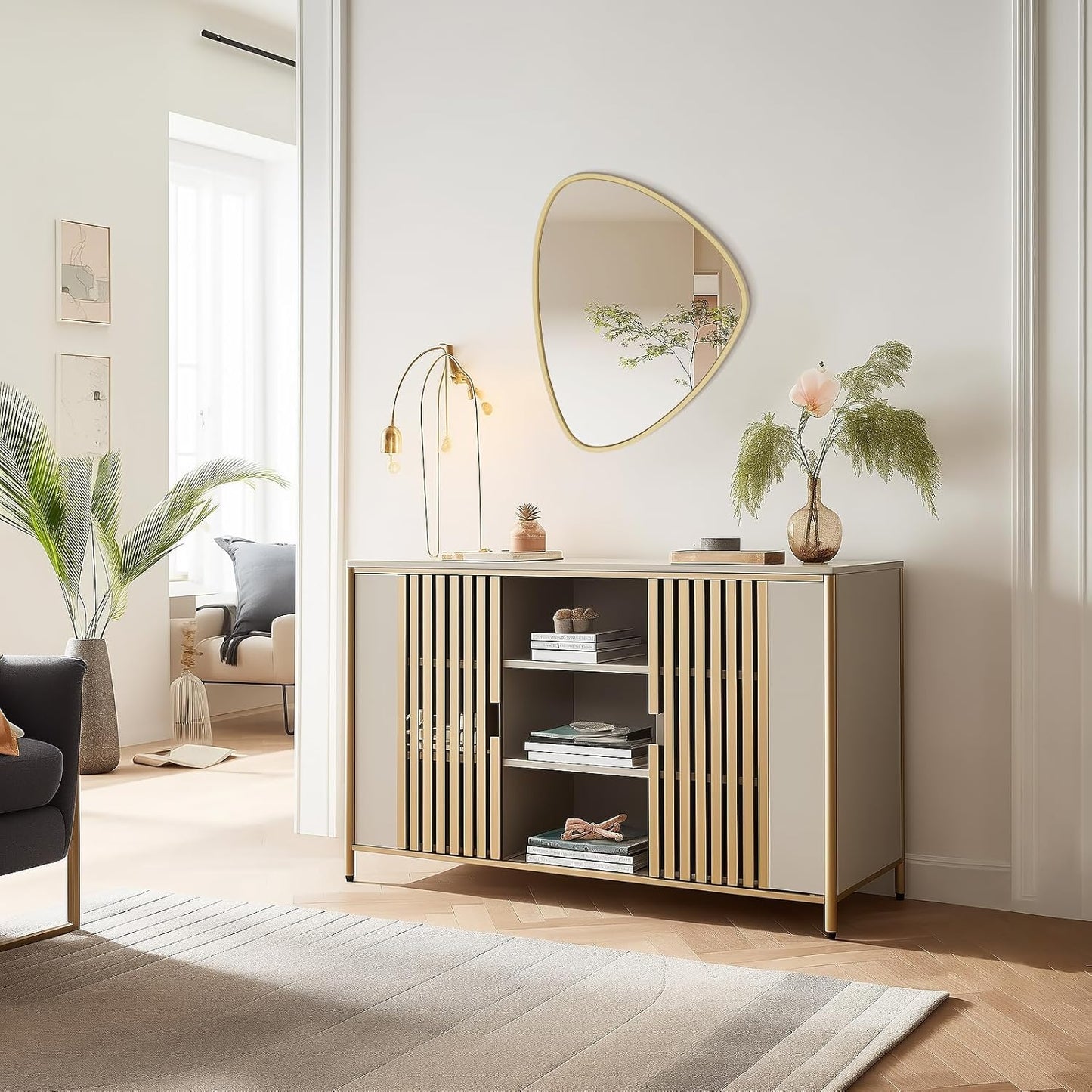 WallBeyond Asymmetrical Mirror, Irregular Wall Mirror, Wall Mirrors Decorative for Bedroom Living Room entryway Hall, Wall Mirror for mid Century Modern Decor 24" H x 19" W, Gold