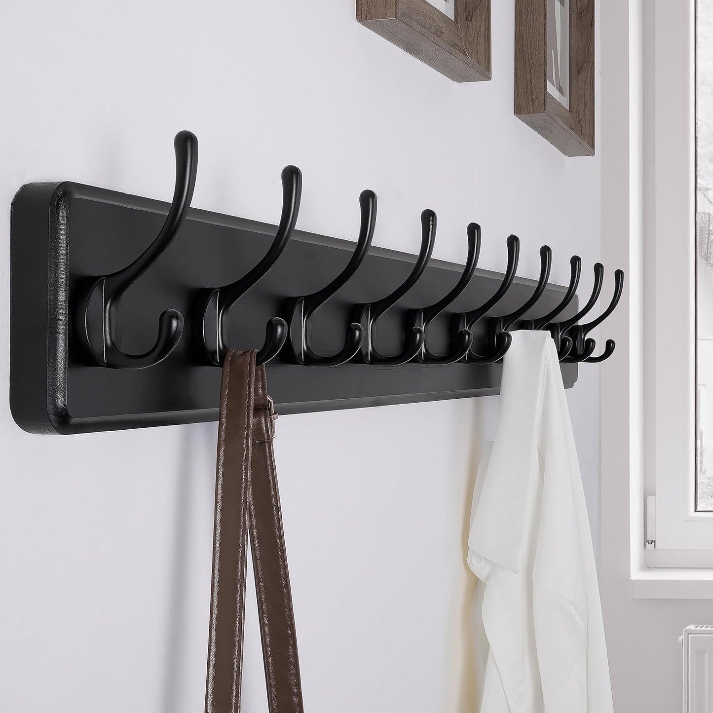 SKOLOO Rustic Wall Mounted Coat Rack, Case of 2, Pine Solid Wood Coat Hook Hanger - 10 Hooks for Hanging Clothes Robes Towels Coats