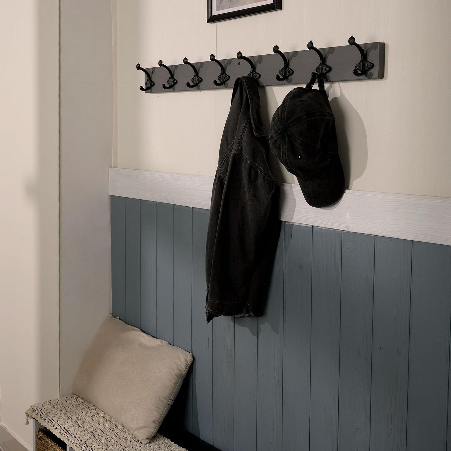 WEBI Rustic Coat Rack Wall Mount,35.43" Long 8 Cast Iron Coat Hooks Wall Mounted,Heavy Duty Wall Coat Hanger Hooks for Hanging Coats,Clothes,Jacket,Grey