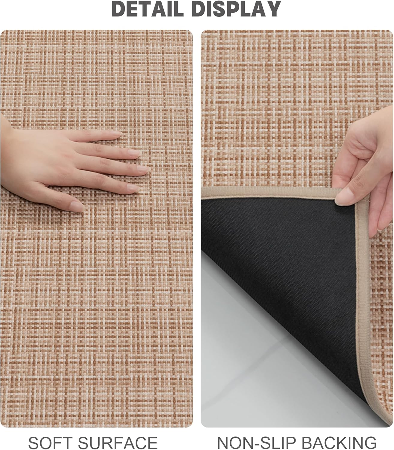 YIHOUSE Bathroom Rugs Sets 3 Pieces, Khaki Ultra Thin Bath Mats Fit Under Door, Absorbent Quickly Dry Rubber Backing Braided Bath Mat Set, Non Slip Washable Bath Rugs for Bathroom Floor, Khaki