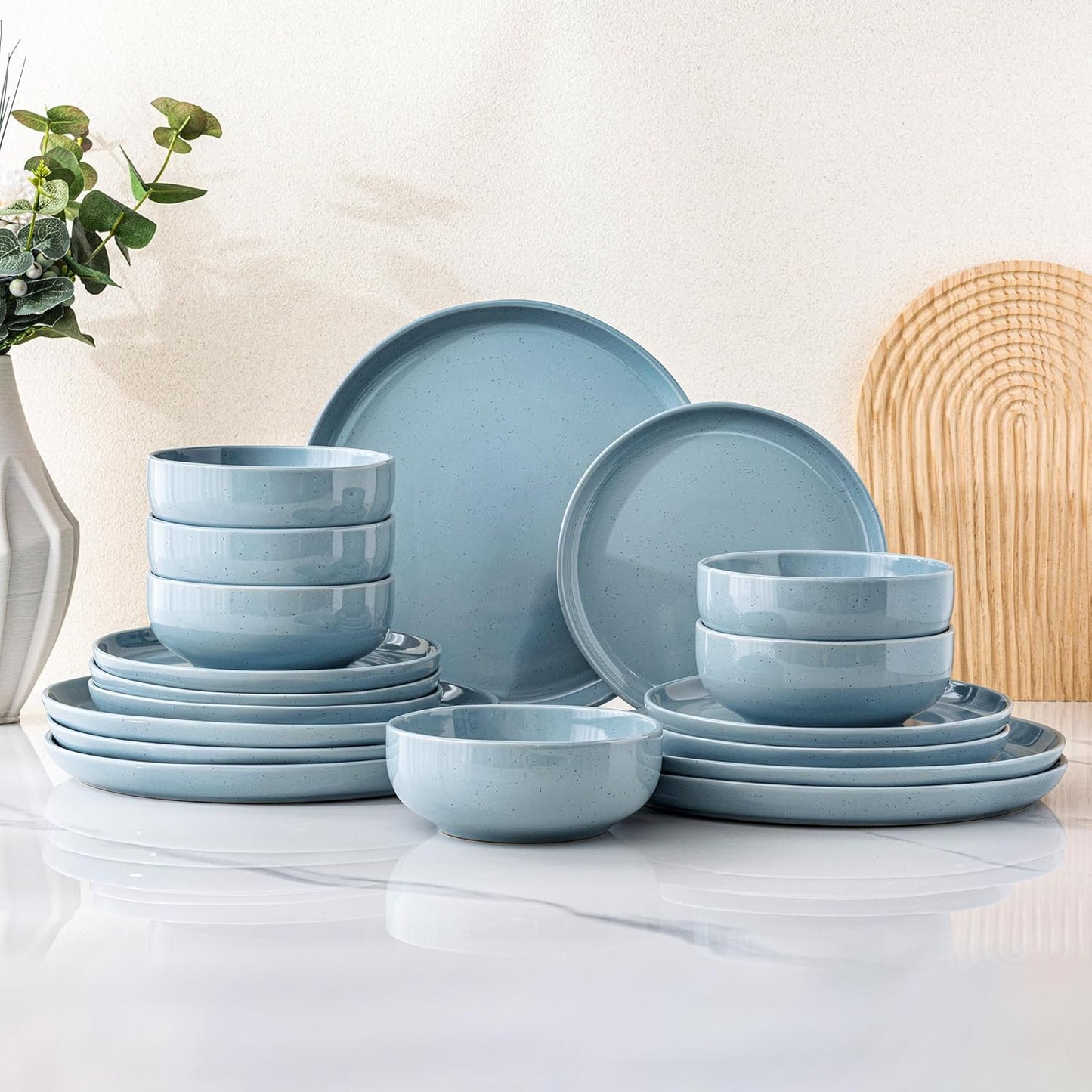 GBHOME Ceramic Dinnerware Sets for 6, 18pcs Stoneware Plates and Bowls Sets, Handmade Chip and Scratch Resistant Dishes Set, Dishwasher & Microwave Safe
