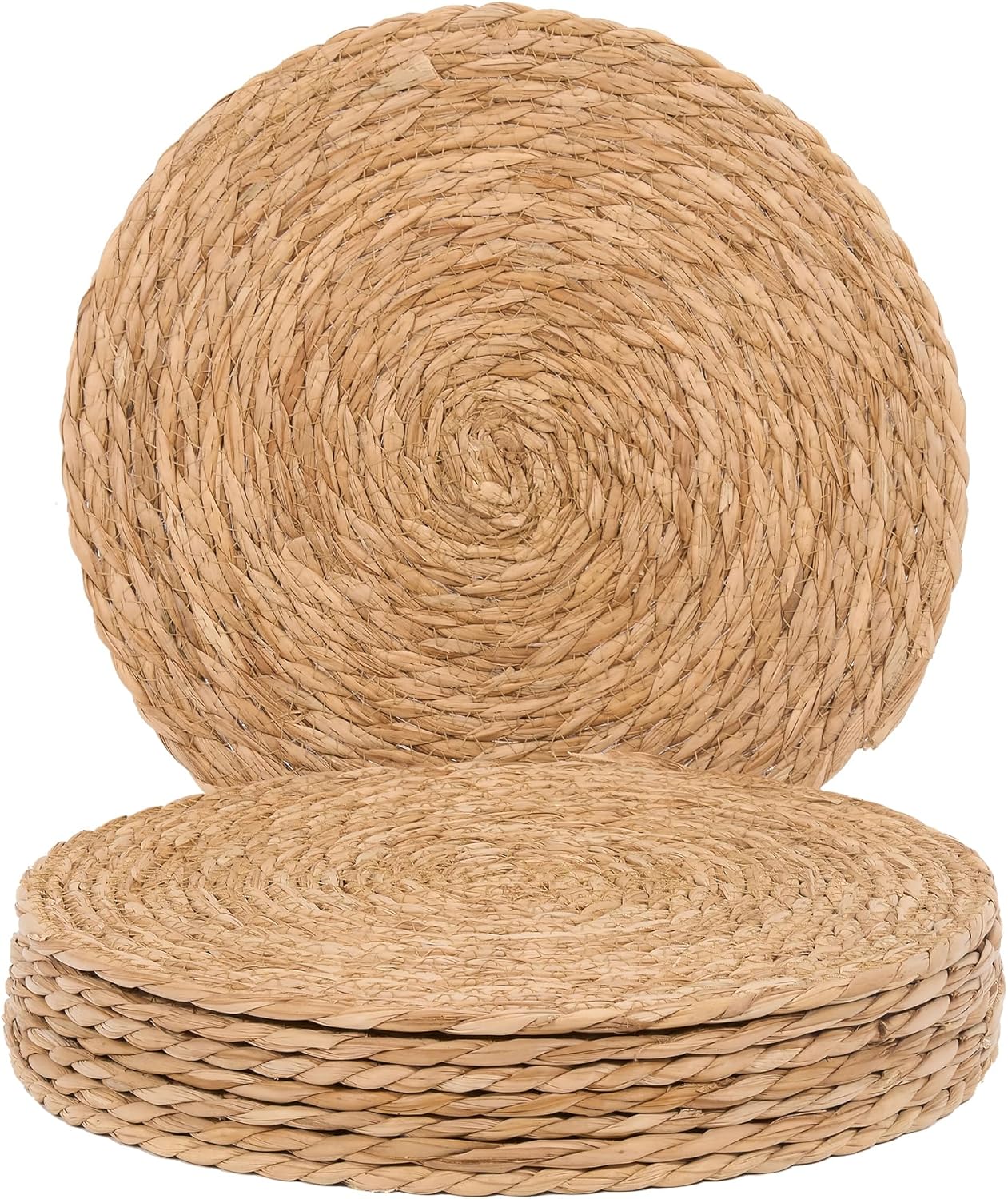 GENMOUS Woven Placemats Set of 8, 13.5" Round Placemats Natural Water Hyacinth Boho Placemats,Farmhouse Rattan Chargers for Dinner Plates,Rustic Braided Wicker Table Mats for Dining Table,Home,Wedding