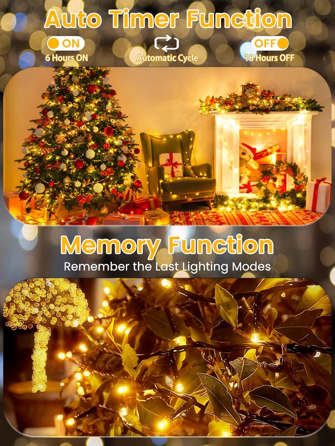 4 Pack Battery Operated Christmas Lights with Timer, 132FT 400 LED Waterproof Battery Twinkle Light, 8 Modes Green Wire Fairy Light for Indoor & Outdoor Bedroom Tree Christmas Decorations (Warm White)