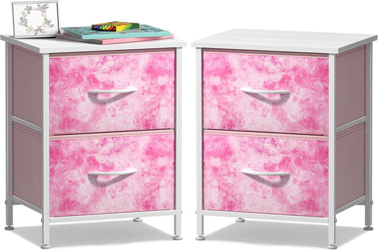 Sorbus Nightstand with 2 Drawers - Kids Bedside Furniture End Table Night Stand - Steel Frame, Wood Top & Easy Pull Fabric Bins - Dresser & Chest for Home, Bedroom Accessories, Office & Dorm (2 Pack)