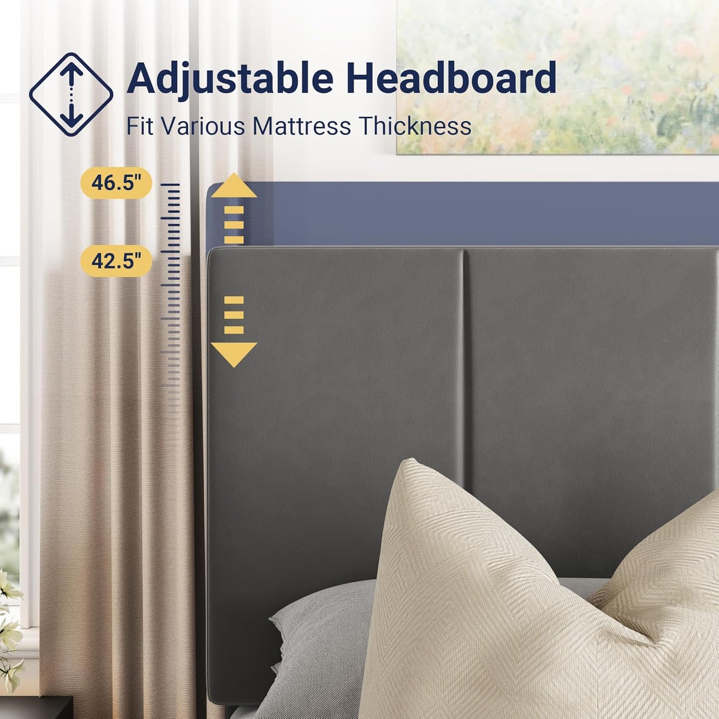 Allewie King Size Velvet Lift Up Storage Bed Frame, Vertical Channel Tufted Headboard, Hydrualic Underneath Storage, Upholstered Platform Bed, Wooden Slats Support, No Box Spring Needed, Gray