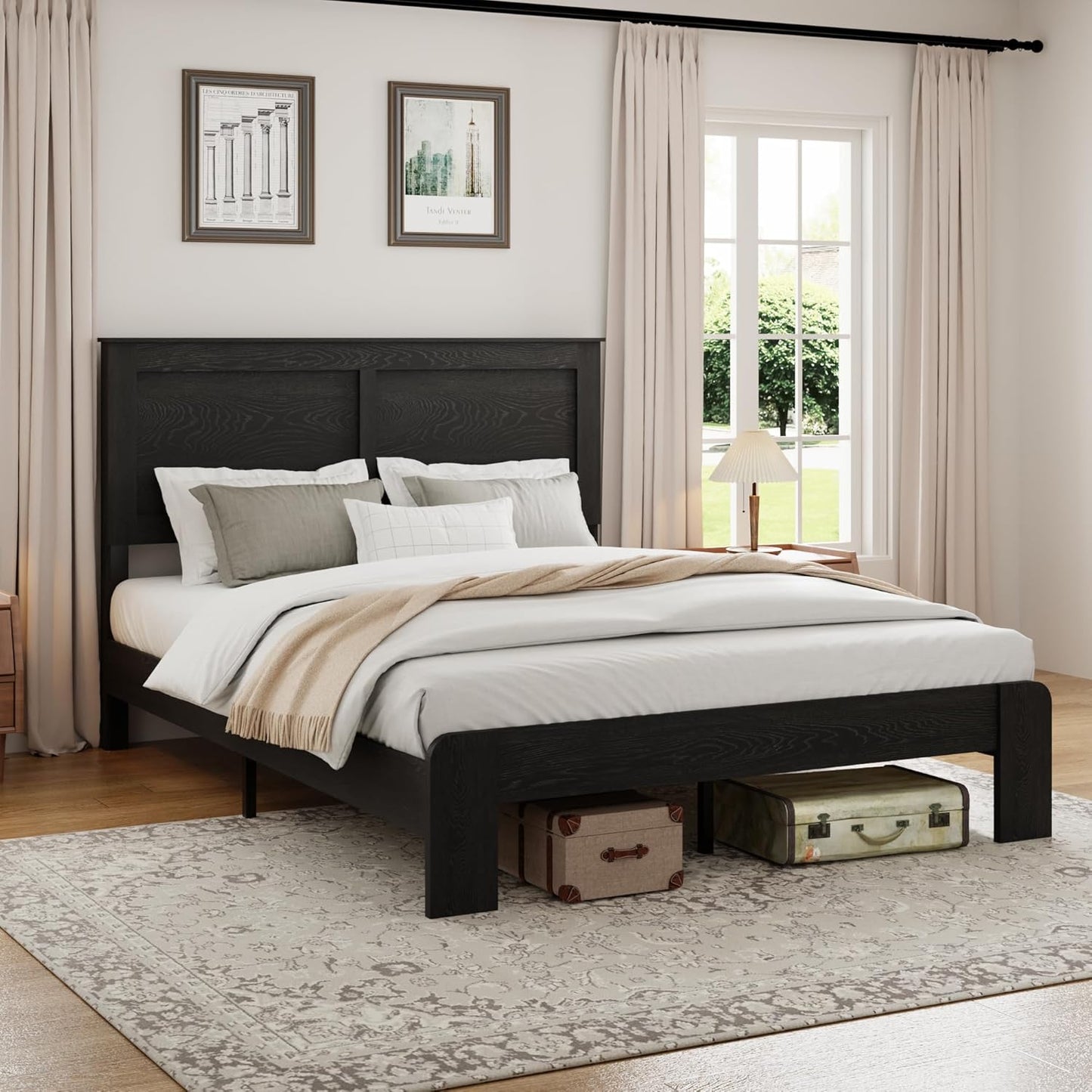 Wood Platform Bed Frame, Full Bed Frame with Headboard and Wood Slat Support, Easy Assembly, No Box Spring Needed, Noise-Free, Black