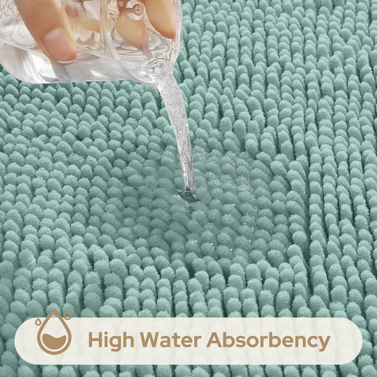 HOMEIDEAS 3 Pieces Bathroom Rugs, Ultra Soft Non Slip Absorbent Chenille Toilet Bath Mat Set (Eggshell Blue,17"x24"+20"x32"+U Shape 20"x24")