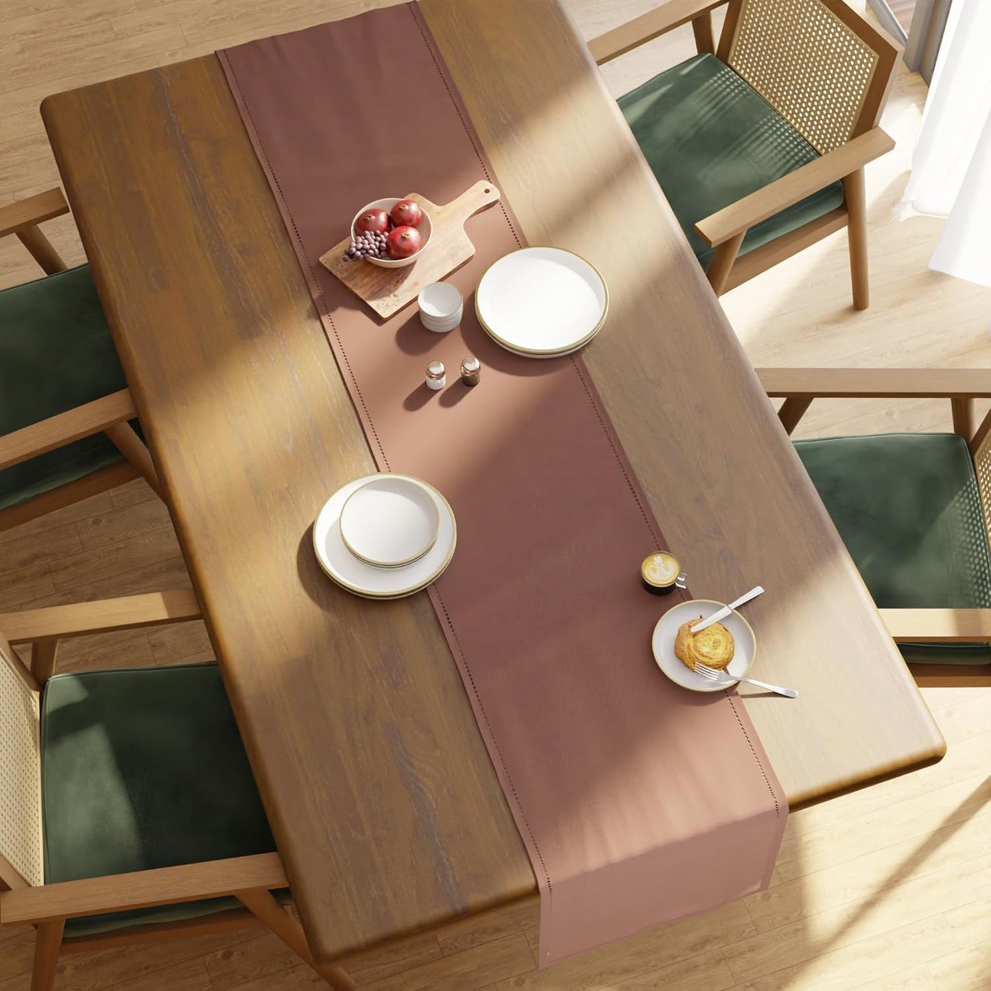 Encasa XO Dining Table Runner 13"x91" | Pure Cotton Hemstitched Design | Tan - Machine Washable