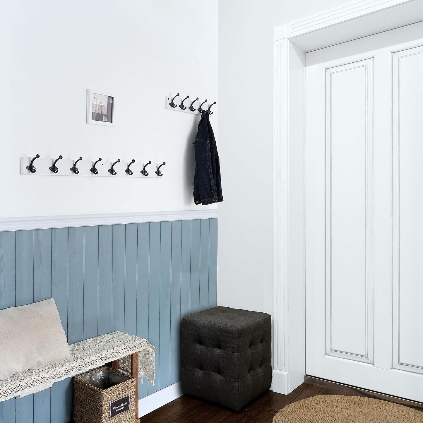 WEBI Rustic Coat Rack Wall Mount,35.43" Long Heavy Duty 8 Cast Iron Coat Hooks Wall Mounted Coat Hanger Hooks for Hanging Coats,Clothes,Jacket,Black on White,2 Packs