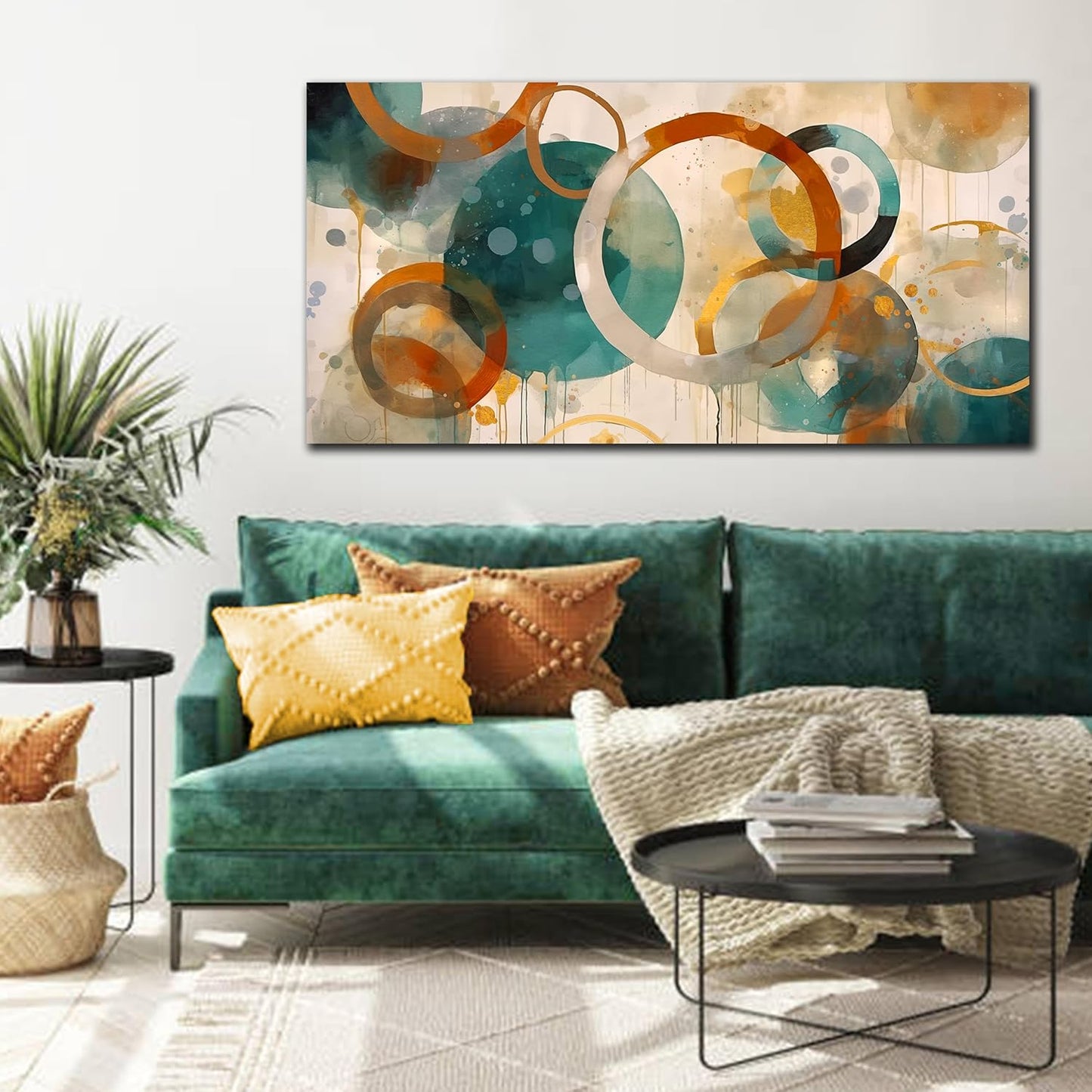 ENTANUB Abstract Wall Art for Living Room, Circle Canvas Wall Decor for Bedroom Decor, Geometric Print Paintings Artwork, Size 29 x 59 Inches