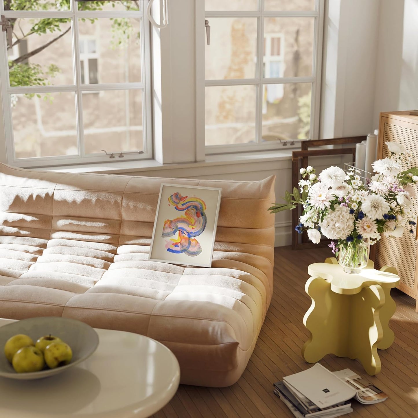 HAUS AND HUES Colorful Abstract Wall Art - Minimalist Retro Picture for Living Room Decor, Red and Pink Modern Wall Art Painting (Abstract Watercolor Swirls, White Frame, 11x14)