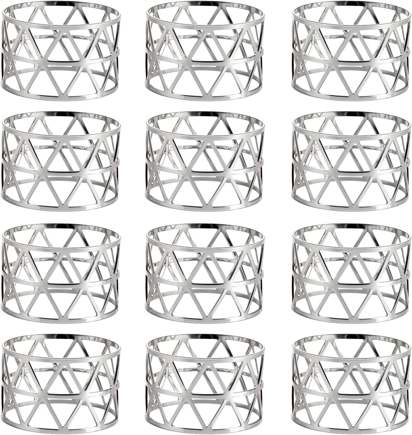 12Pcs Napkin Rings, Christmas Napkin Rings Set of 12, Metal Napkin Ring Set, Hollow Design Holiday Napkin Holders for Dining, Christmas Gathering, Table Setting Decoration, Wedding(Silver)