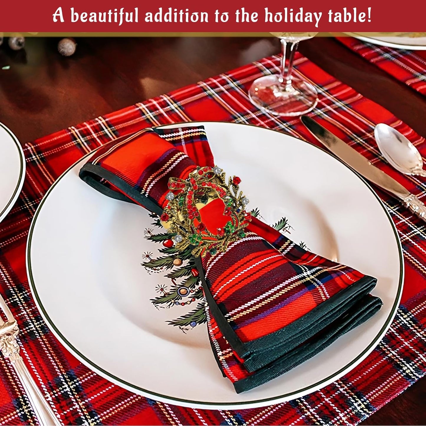 Legigo Set of 6 Christmas Wreath Napkin Rings Set- Metal Xmas Napkin Ring Holders for Cloth Napkins, Christmas Holiday Party Dinner Table Decoration