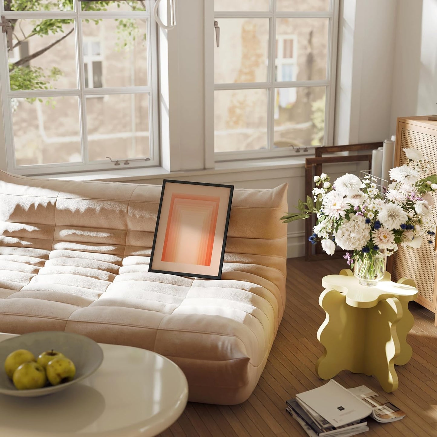 HAUS AND HUES Colorful Abstract Wall Art - Minimalist Retro Picture for Living Room Decor, Red and Pink Modern Wall Art Painting (Pink Geometric, Unframed, 12x16)