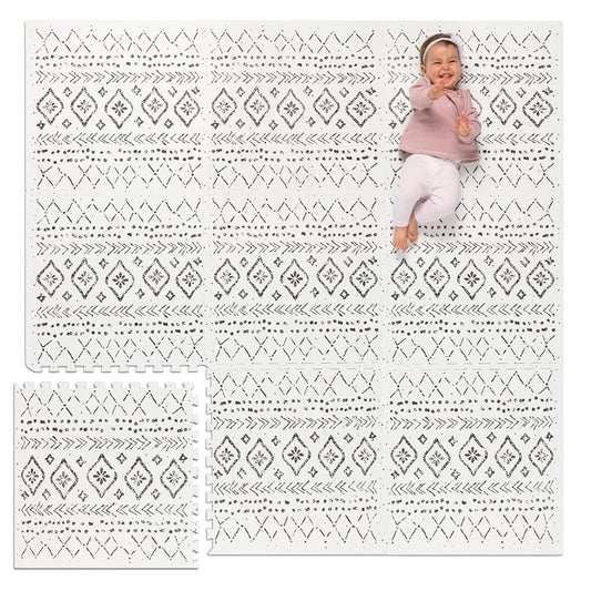Lillefolk Baby Play Mat for Floor – 6x6ft Boho | Soft Non Toxic Premium EVA Foam Tiles for Tummy Time, Crawling & Playroom – Waterproof Interlocking Floor Mat for Babies & Toddlers (9 Tiles)