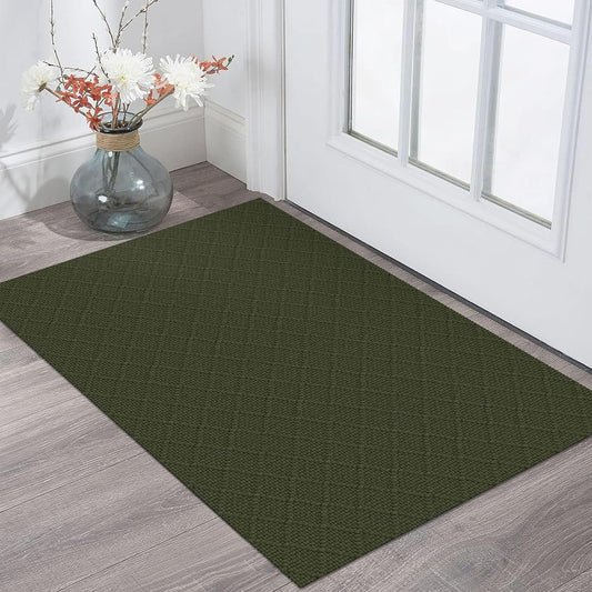 KOZYFLY Small Area Rug 2x3 Ft Washable Entryway Rug Non Slip Rubber Backed Throw Rugs Indoor Door Mat, Braided Cotton Floor Carpet for Front Entrance Front Door Sink Foyer, Dark Green
