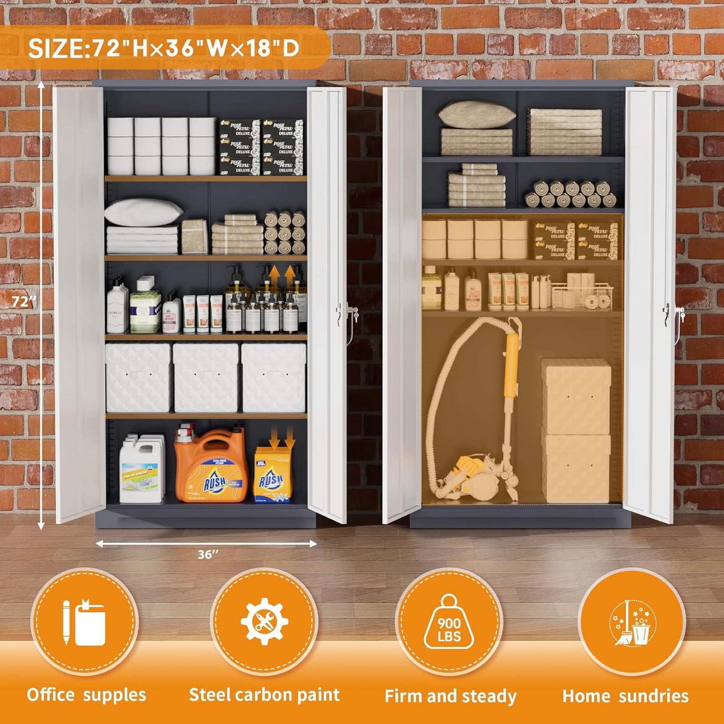 Greenvelly Metal Storage Cabinet with 2 Doors and 4 Adjustable Shelves,72" Locking Metal Garage Cabinet, Steel Tool Cabinets, Lockable Filling Cabinet for Home, Office, Garage, School(36" W x 18" D)