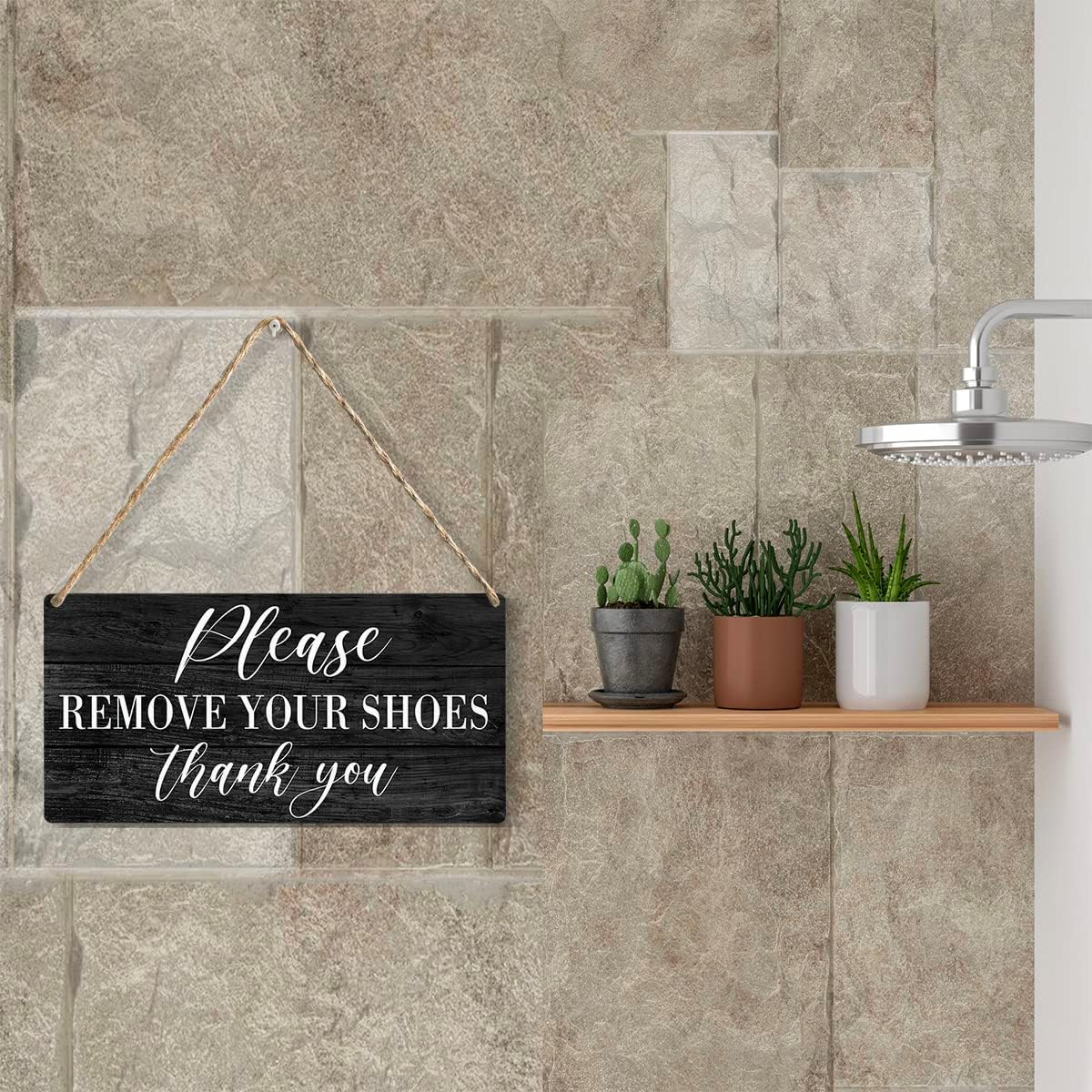 Please Remove Your Shoes Thank You compression Wood Sign Rustic Shoes off Compression Wood Hanging Plaque for Home Wall Art Decoration 6 x 12 Inches Present