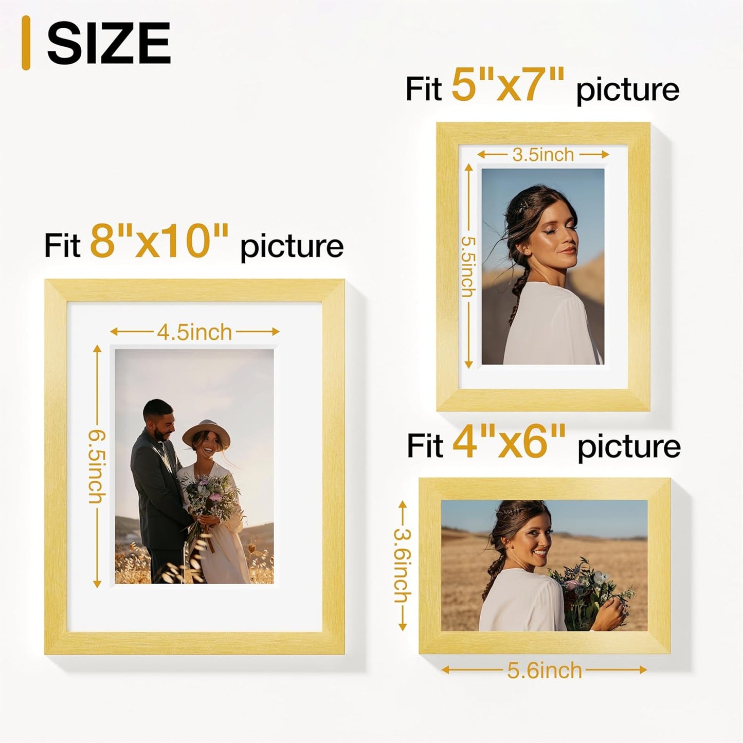Vittanly Picture Frames Set of 10, Picture Frames Collage Wall Decor with Two 8x10, Four 5x7, and Four 4x6 Photo Frames, Gallery Wall Frame Set for Wall or Tabletop Display, Gold