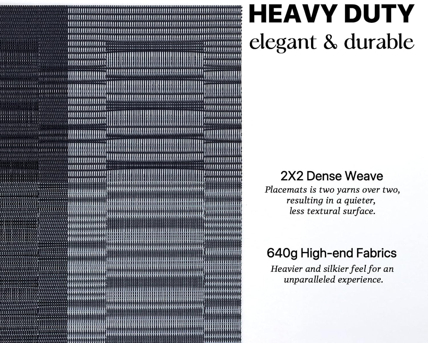 LEXMORE Placemats Set of 4 Vinyl/Plastic Woven Place Mats for Kitchen Table Indoor/Outdoor Washable Placemat Wipeable Dining Table Mats(Silver Gray Black)