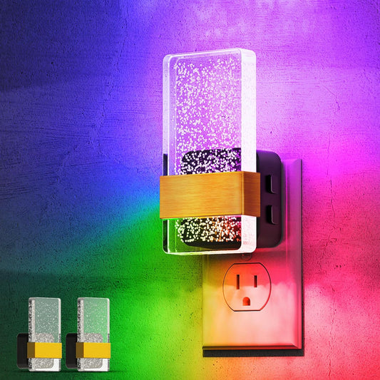 L LOHAS LED Night Lights Plug Into Wall [2 Pack], Color Changing Night Light with Dusk to Dawn Sensor, RGB 180° Rotating Night Light, 0-100LM Dimmable Nightlight for Kids, Bathroom, Hallway,Gift