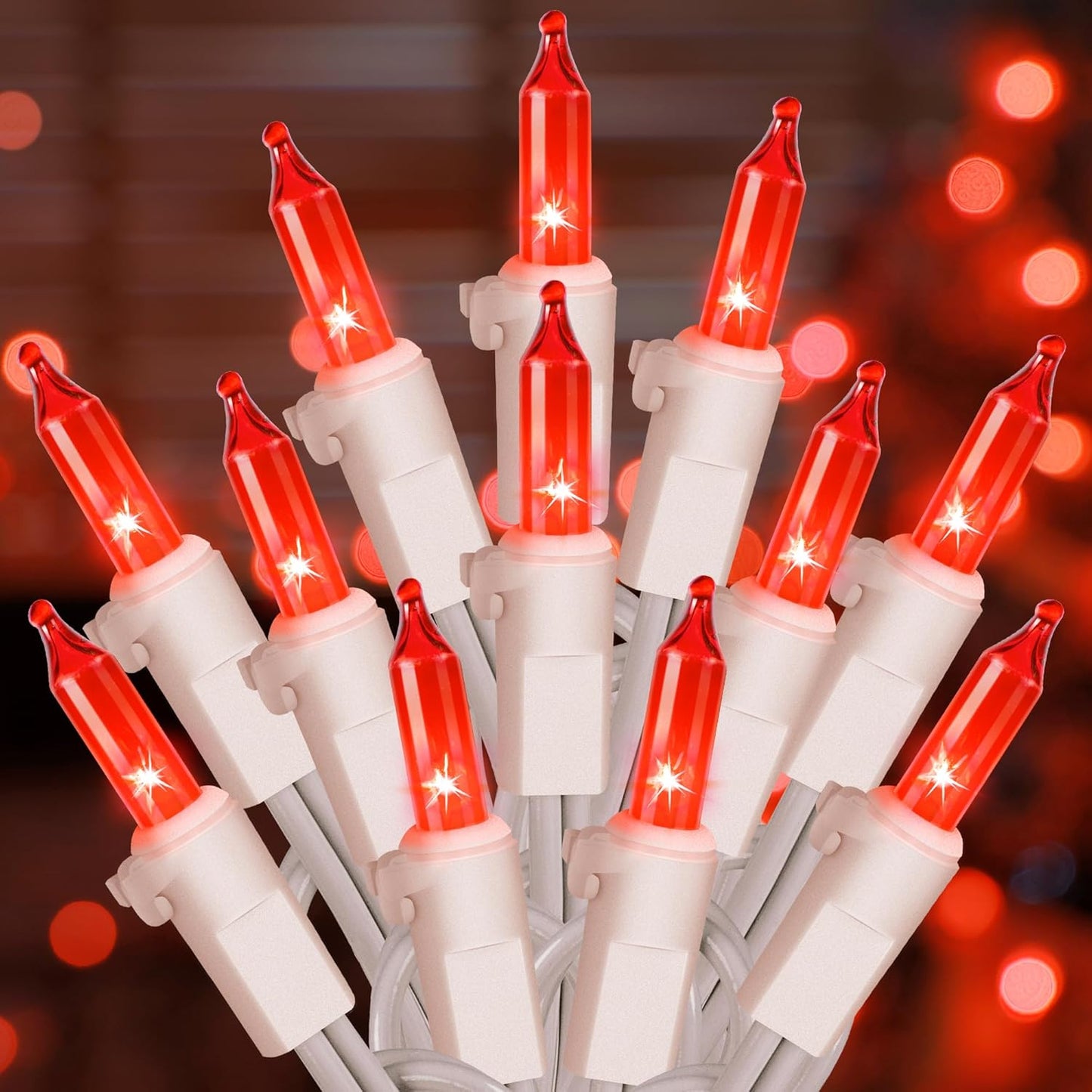 Hopolon 50 Red Christmas Lights, 2PACK White Wire 13Feet Long String Lights Set for Outdoor Indoor Décor, Valentines Day, Wedding, Halloween, Christmas Trees, Holiday Lighting Decorations,Red