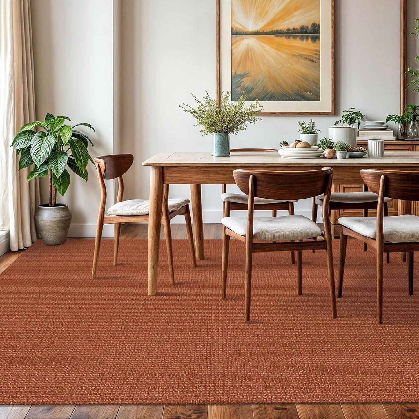 KOZYFLY Washable Area Rug 6x9 ft Rubber Backed Non Slip Rugs for Living Room Braided Cotton Bedroom Rug Woven Office Rugs Indoor Outdoor Floor Carpets for Dining Bedroom Living Room, Orange/Tan