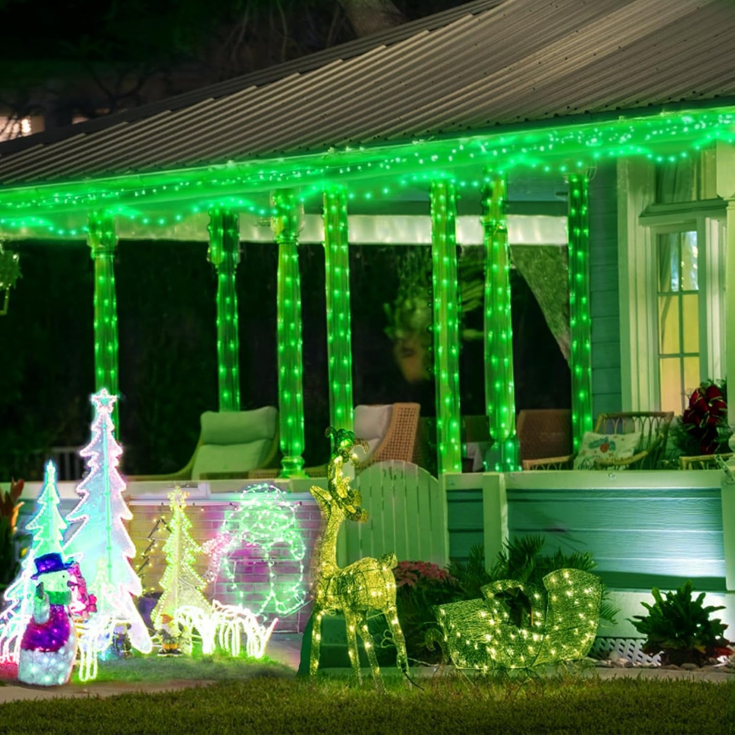 Kwaiffeo Green String Lights: 500LED 164FT 8 Modes Green Lights for Christmas Halloween Alien Decorations Outdoor Indoor