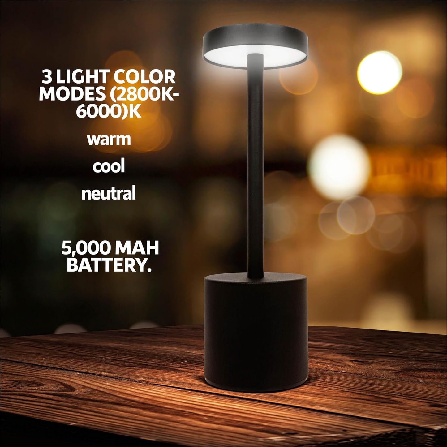 10 Pack - Black Rechargeable Cordless Table Lamps, Portable LED Desk Lamps, Dimming 5000mAh Rechargeable Battery Powered LED Lighting for Restaurant,Bar, Bedroom, Outdoor, Party