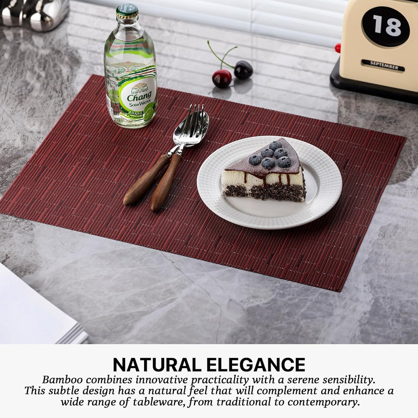 LEXMORE Placemats Set of 8 Vinyl/Plastic Woven Place Mats for Kitchen Table Indoor/Outdoor Washable Placemat Wipeable Dining Table Mats(Burgundy)