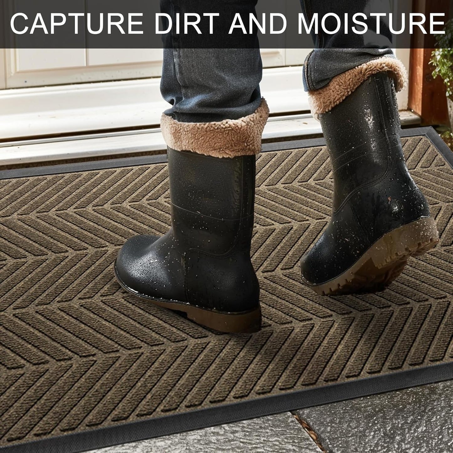 Front Door Mat 47"x32" Indoors Outdoors Welcome Mats, Waterproof Non-Slip Rubber Backing Heavy Duty Doormat Outside Entrance, Low Profile Entryway Rugs Floor Mat for Patio, Pattern A Brown