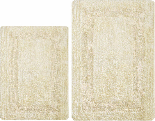 Bathroom Rugs Set 2 Piece Light Yellow Cotton Tufted Reversible Washable Bath Mats for Bathroom Floor| Quick Dry Bathroom Mat for Tub Spa Shower Toilet| Entry Way Door Mats|21x32 & 17x24 Inches