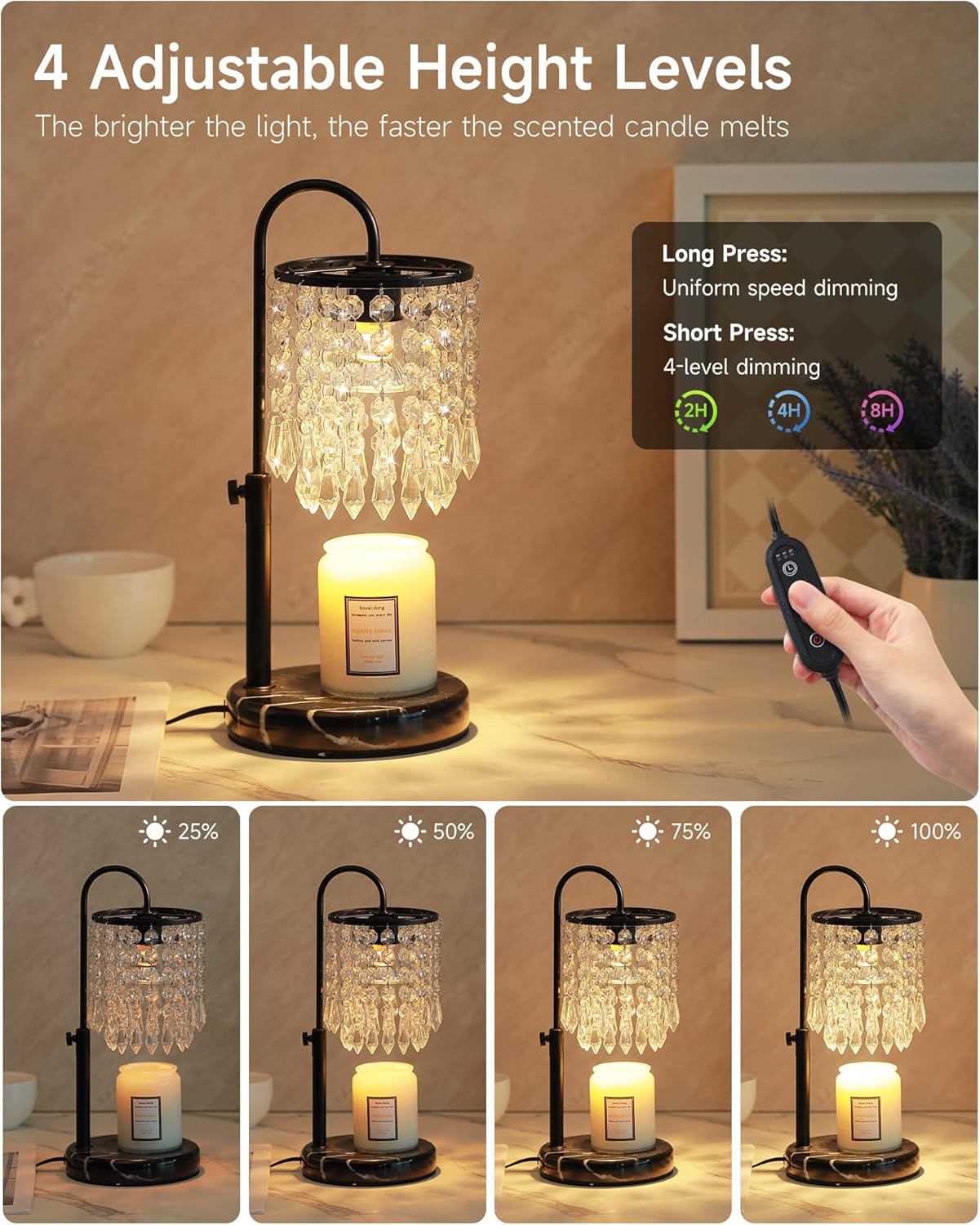 Candle Warmer Lamp with Timer Dimmer and 3 Bulbs, Lamp Candle Warmer with Marble Base,Wax Melt Warmer for Jar Candles, Birthday Gifts for Women Mom, House Warming Gifts New Home Decor