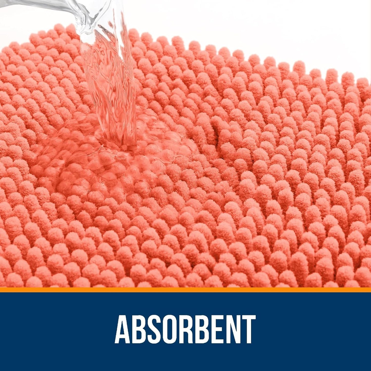 OLANLY Bathroom Rugs Sets 2 Piece, Soft Absorbent Chenille Bath Mats and U-Shaped Contour Toilet Mat Area Rug Set, Machine Washable Bath Carpet, Home Decor Accessories(24"x16"+24"x20", Coral)