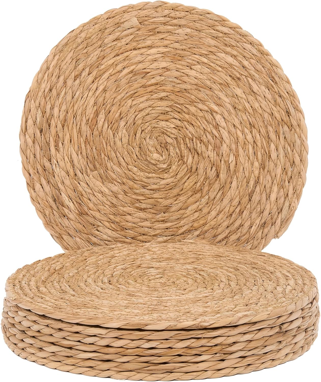 GENMOUS Woven Placemats Set of 8, 13" Round Placemats Natural Water Hyacinth Boho Placemats, Farmhouse Rattan Chargers for Dinner Plates,Rustic Braided Wicker Table Mats for Dining Table,Home,Wedding