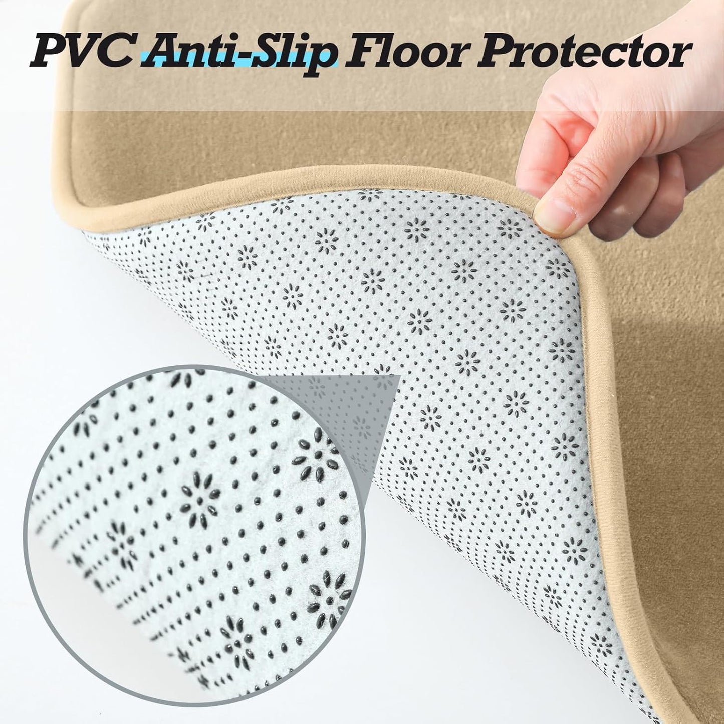 HUXMEYSON Bathroom Rugs Sets 3 Piece, Non-Slip & Quick Dry Bath Mat Set, Ultra Soft Velvet Bath Rugs for Bathroom, Toilet and Shower Floor, Khaki