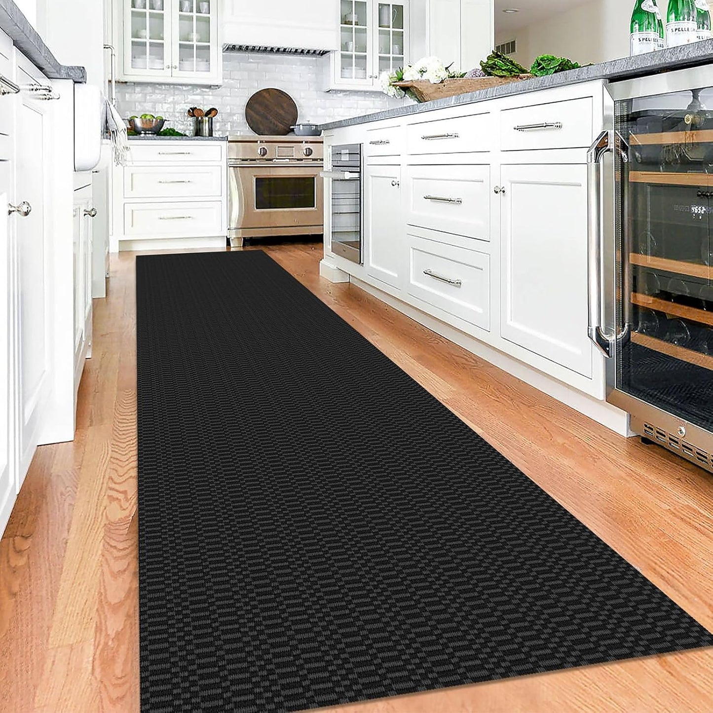 KOZYFLY Washable Runner Rug 3x12 ft Hallway Kitchen Runner Rugs with Rubber Backing Bobo Non Slip Entryway Runner Indoor, Long Carpet Runners for Hall Kitchen Entryway, Black/Grey