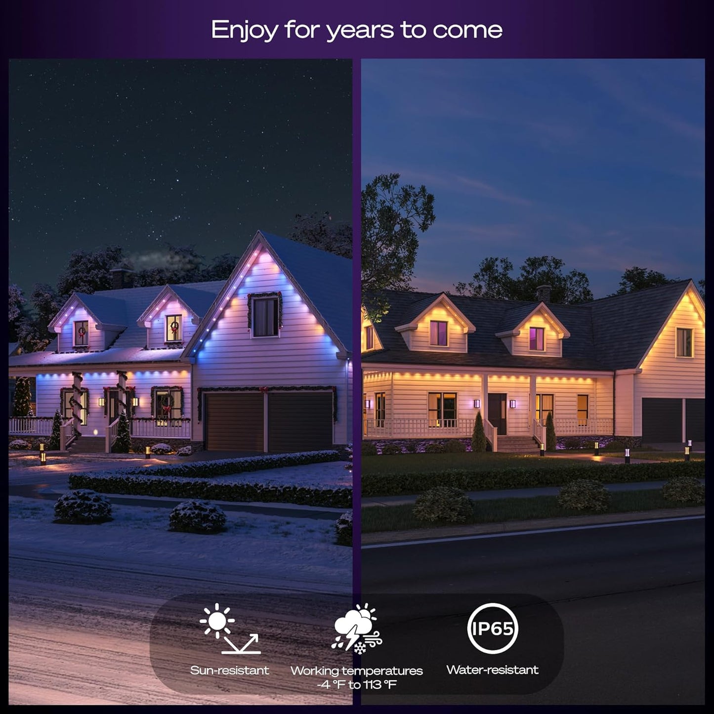 Philips Hue Festavia 150ft Permanent Outdoor String Lights, 80 Dimmable Lights, 55 Lumens Each, Weatherproof, Water-Resistant, White Wire, Color Ambience, Bridge Required