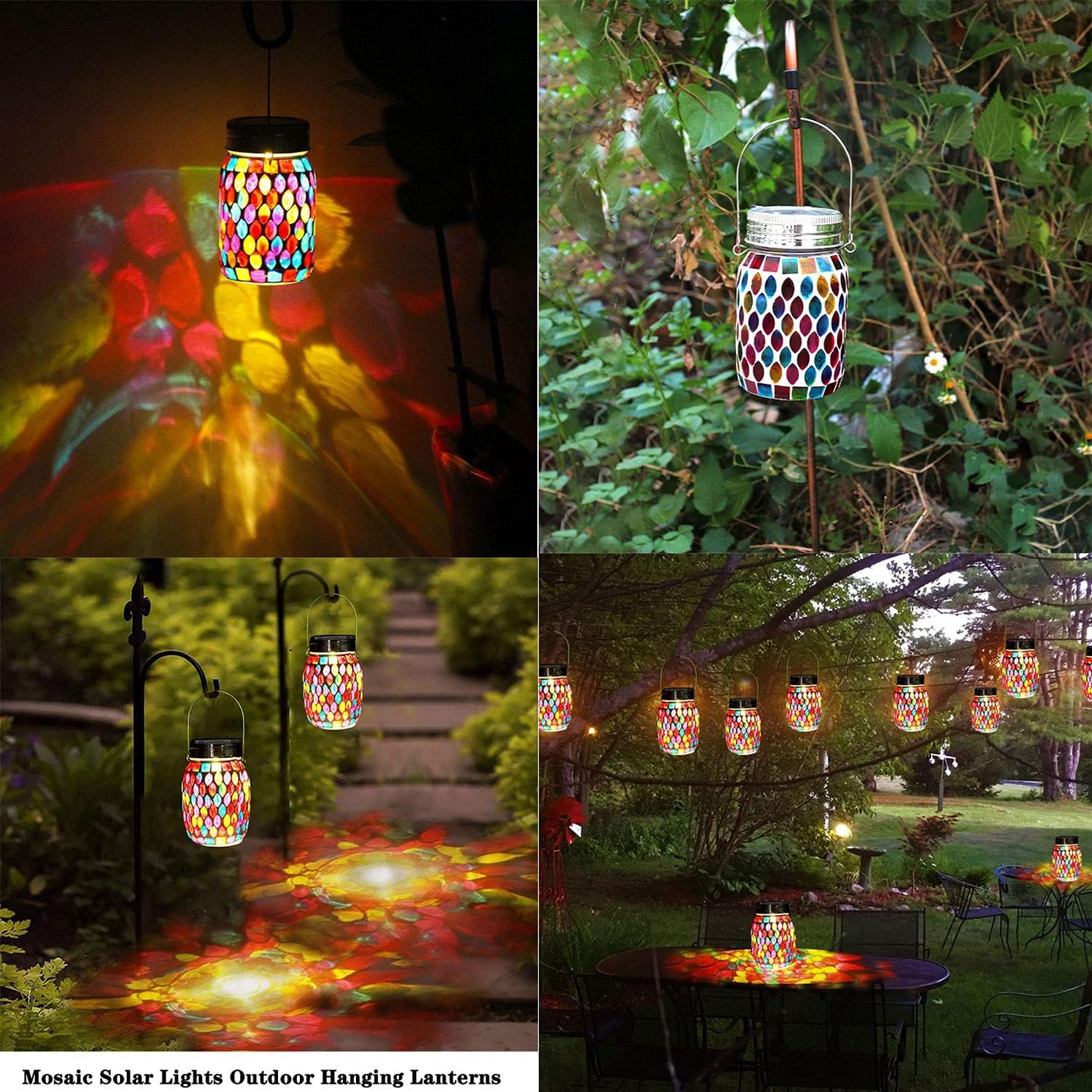 Mosaic Lights Outdoor Hanging Lanterns, Rechargeable Mosaic Solar Lanterns， Outdoor Waterproof Solar Night Lights Table Lamps for Decorations