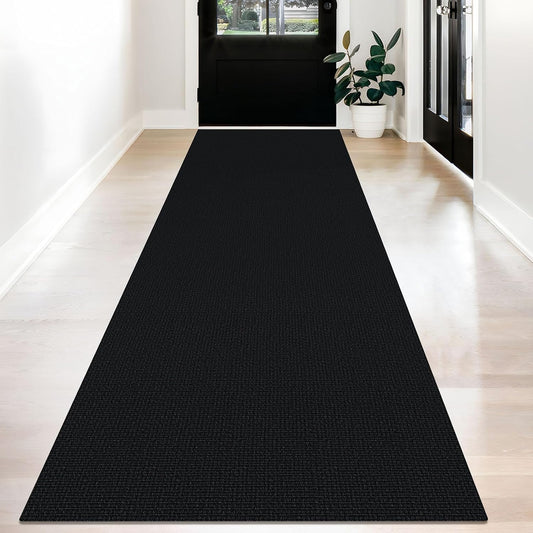 KOZYFLY Washable Runner Rug 3x12 ft Hallway Kitchen Runner Rugs with Rubber Backing Bobo Non Slip Entryway Runner Indoor, Long Carpet Runners for Hall Kitchen Entryway, Black