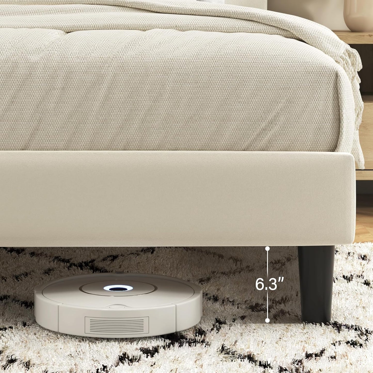 King Bed Frame, Platform Bed with Velvet Upholstered Headboard, No Box Spring Needed, Sturdy Metal Support, Noise Free, Easy Assembly, Mattress Foundation, Modern Bedroom Furniture, Beige