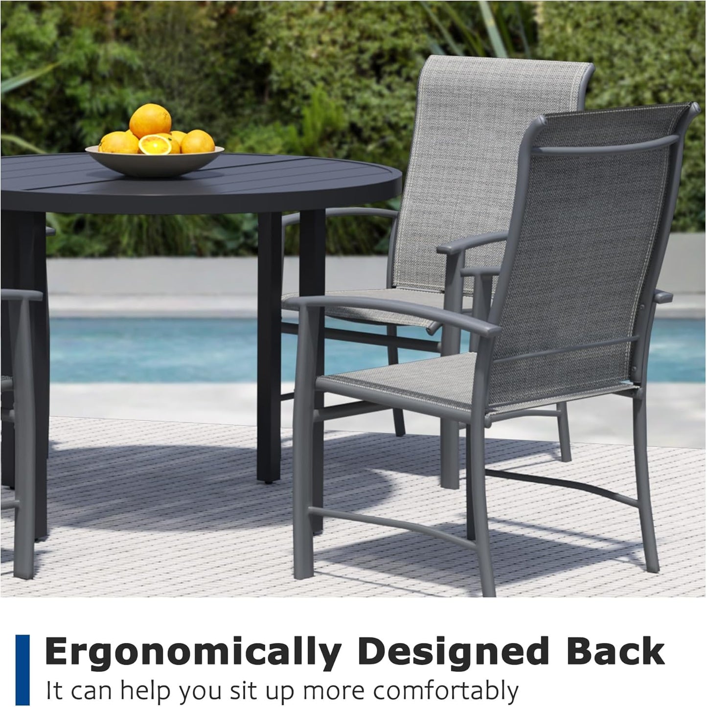5 Piece Outdoor Dining Set, Patio Table and Chairs Set of 4, 42" Black Round Patio Table with 4 Grey Outdoor Patio Chairs for Lawn, Garden, Porch