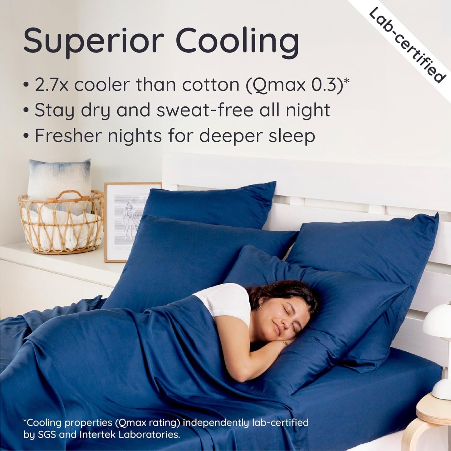 Bambaw 100% Viscose Derived from Bamboo Sheets Deep Pockets Queen Size Set – 4pcs Soft Bedding, Fits Up to 16'' with Elastic Corner Straps, Queen Size Cooling Sheets (Navy Blue)